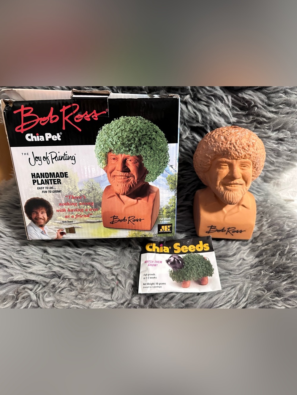 Green Chia Head Planter - Decorative Home Accent BOB ROSS!